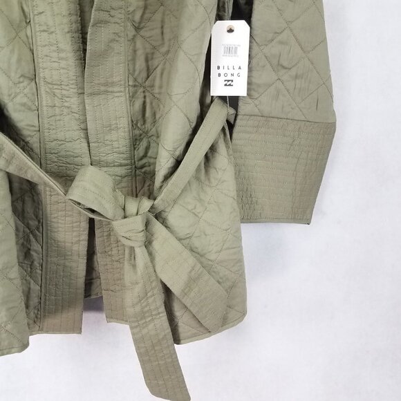 NEW Billabong Size L Piece Out quilted belted longline Jacket in Sage Green - Picture 3 of 13
